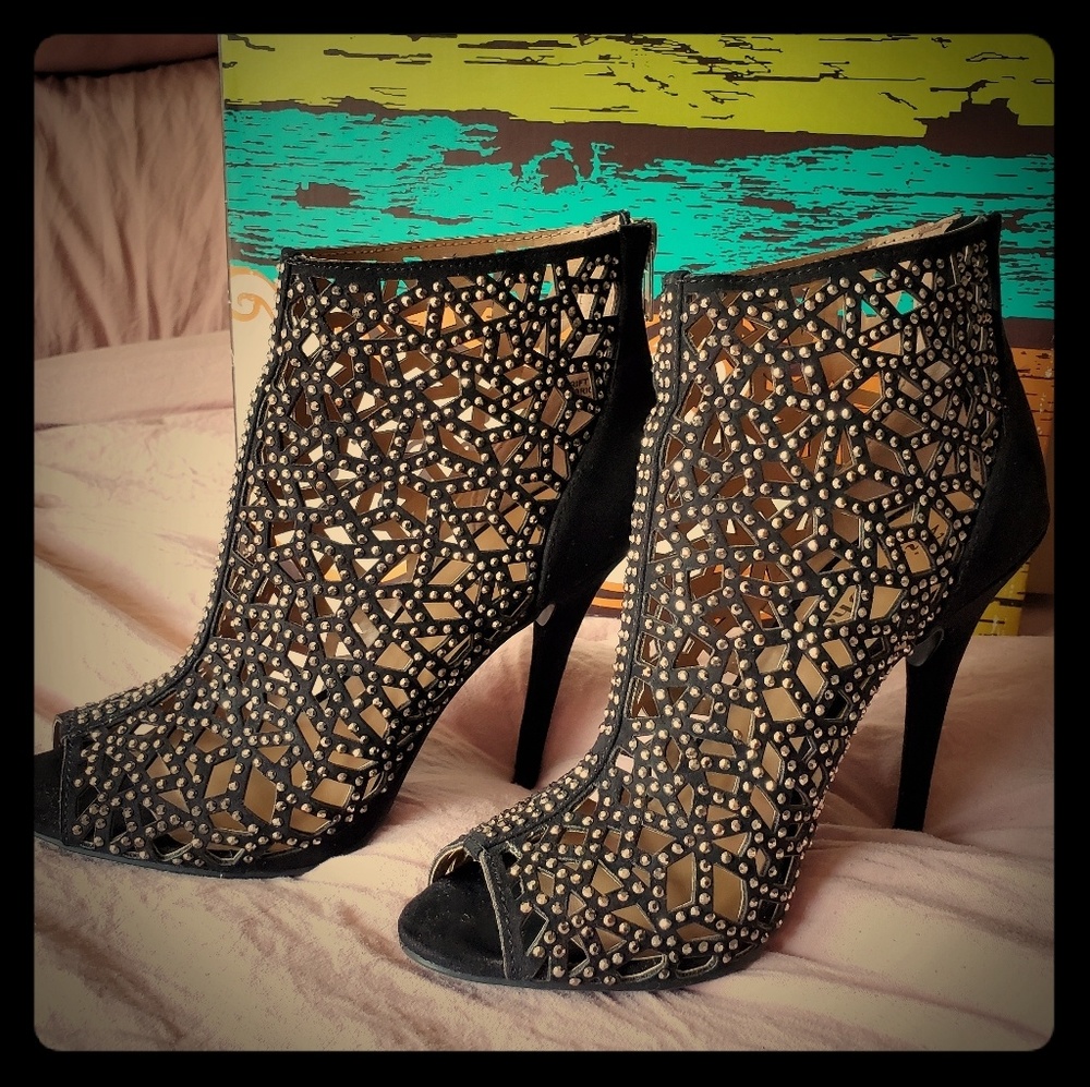 Zigi Soho rhinestone black suede heels